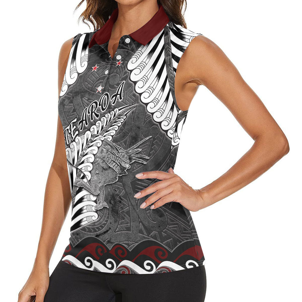 New Zealand Weka Personalised Women Sleeveless Polo Shirt Aotearoa Hen Silver Fern Maori Pattern LT22 - Polynesian Pride