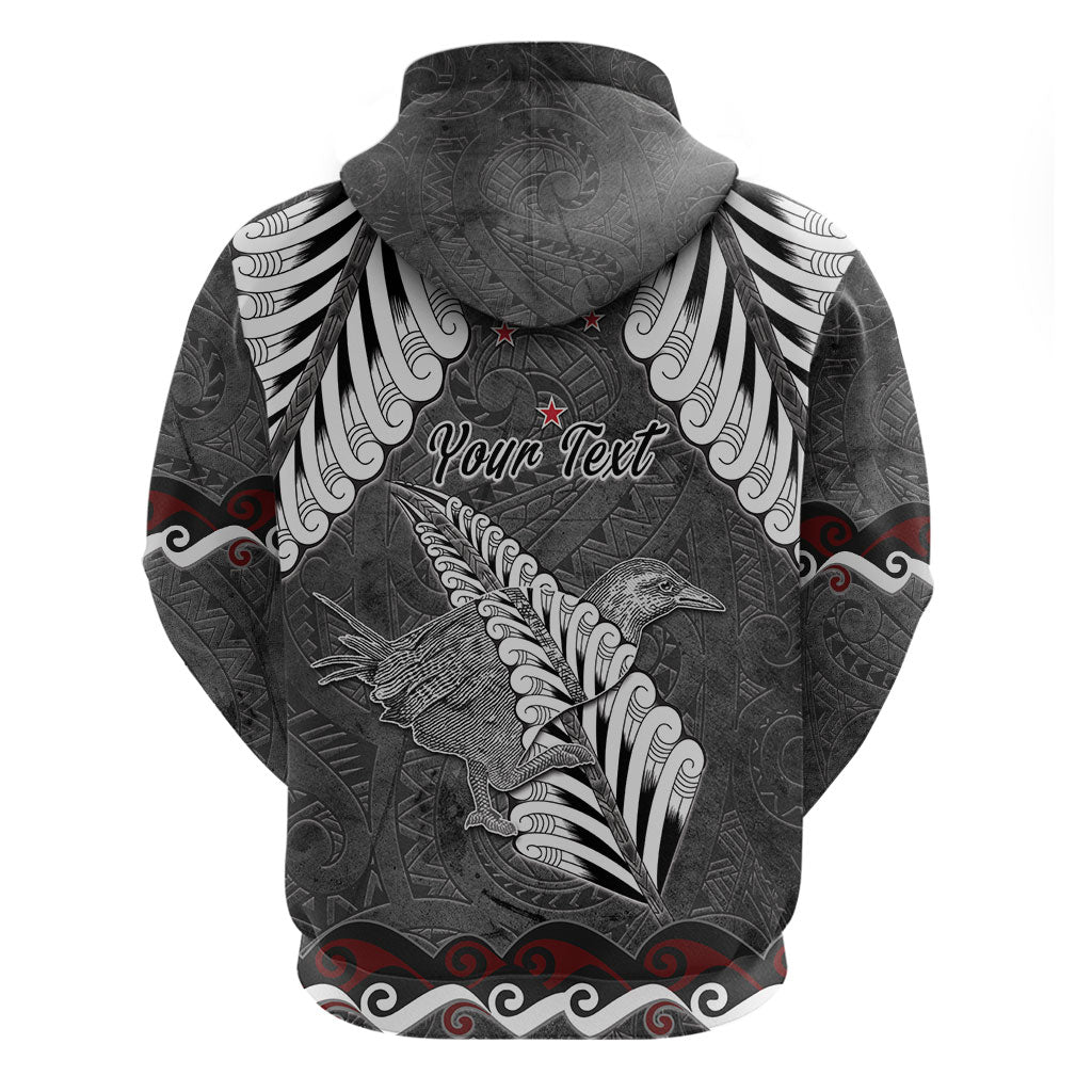 New Zealand Weka Personalised Zip Hoodie Aotearoa Hen Silver Fern Maori Pattern