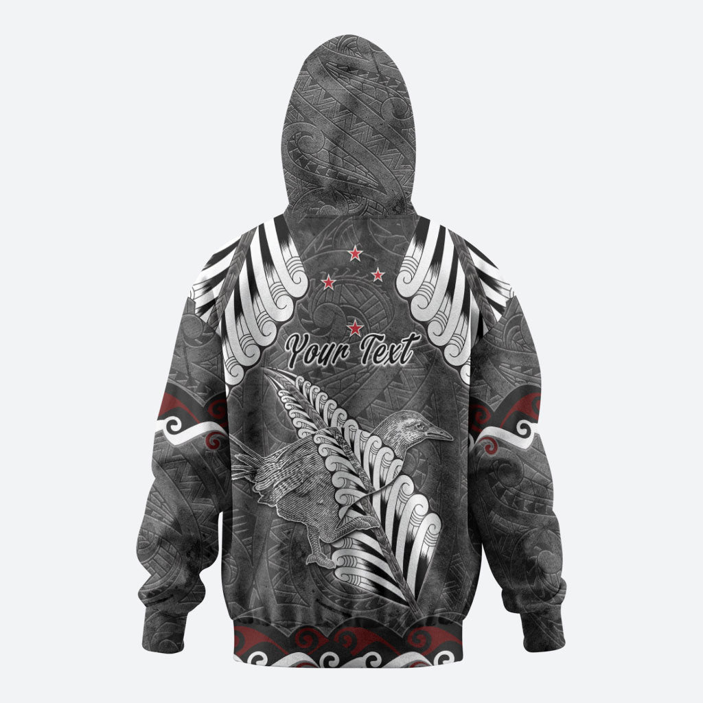 New Zealand Weka Personalised Zip Hoodie Aotearoa Hen Silver Fern Maori Pattern