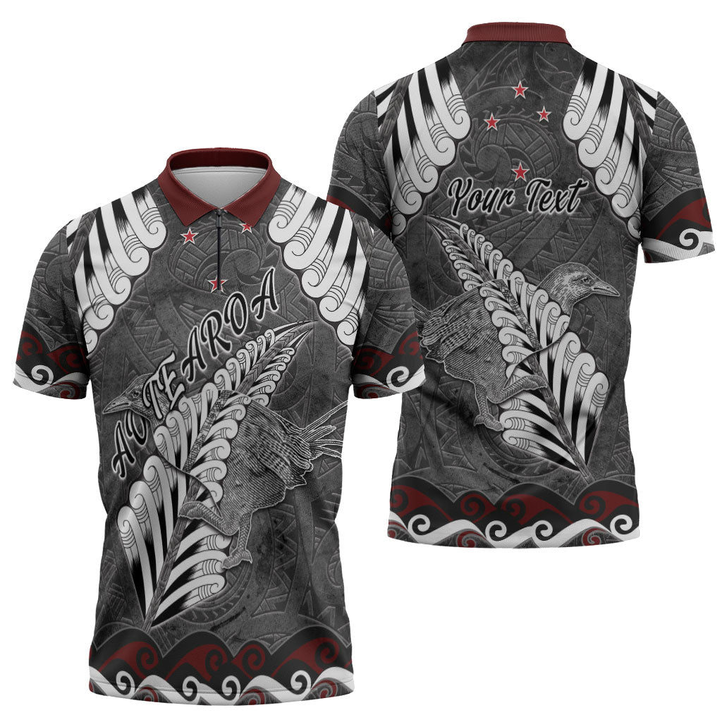 New Zealand Weka Personalised Zipper Polo Shirt Aotearoa Hen Silver Fern Maori Pattern LT22 - Polynesian Pride