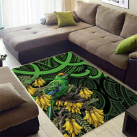 New Zealand Parakeet Bird Area Rug Maori Kakariki Kowhai Maori Pattern