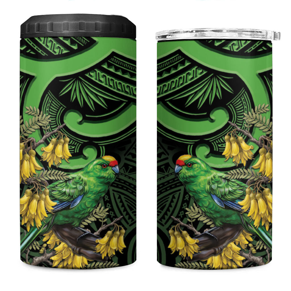 New Zealand Parakeet Bird 4 in 1 Can Cooler Tumbler Maori Kakariki Kowhai Maori Pattern LT22 One Size: 16 oz Green - Polynesian Pride