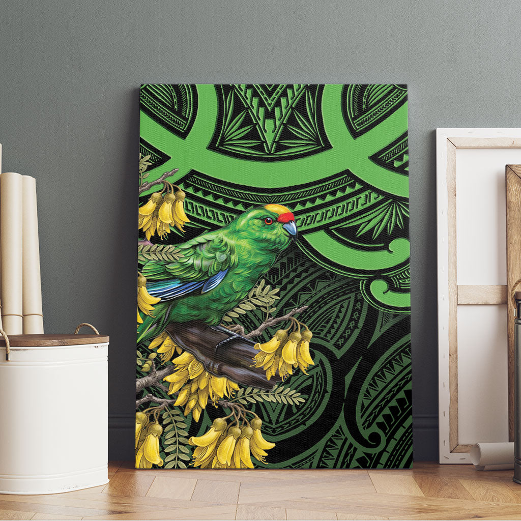 New Zealand Parakeet Bird Canvas Wall Art Maori Kakariki Kowhai Maori Pattern