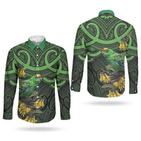 New Zealand Parakeet Bird Couples Matching Mermaid Dress and Long Sleeve Button Shirt Maori Kakariki Kowhai Maori Pattern