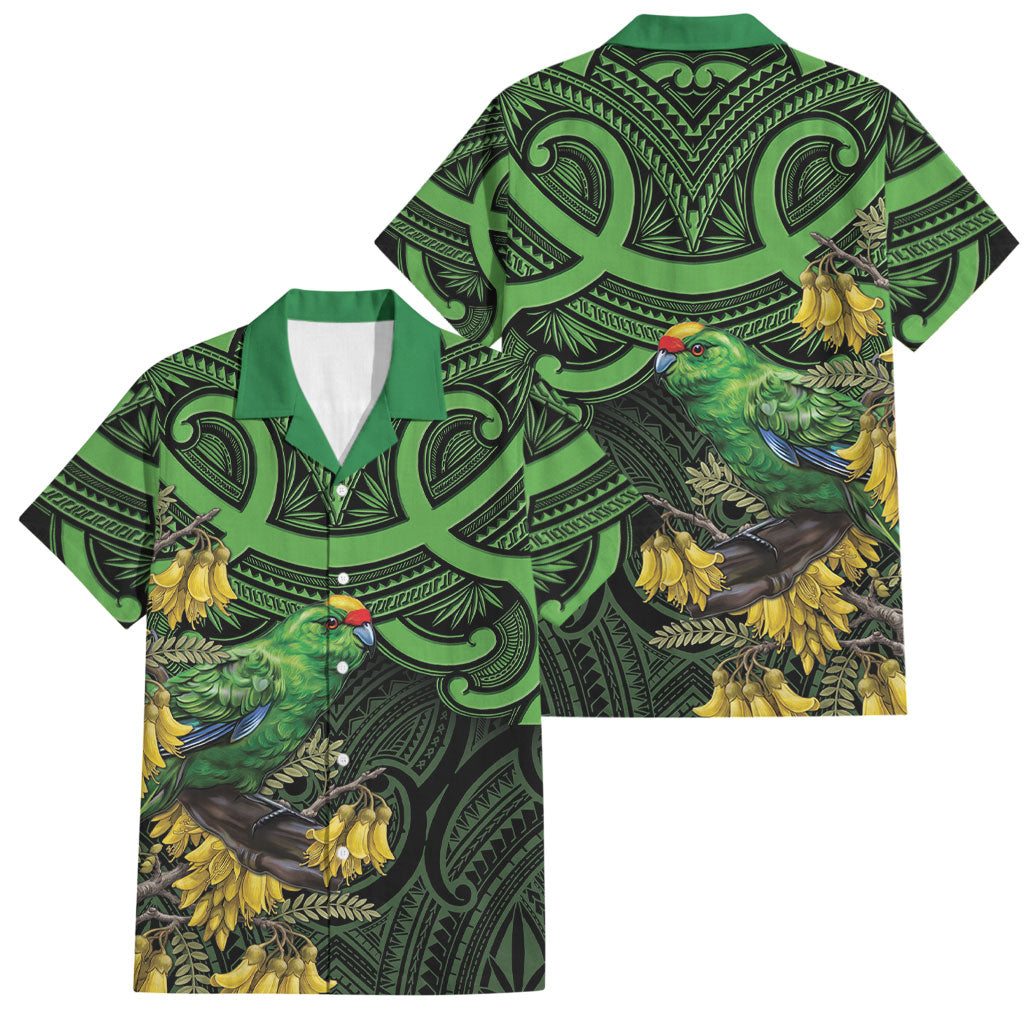 New Zealand Parakeet Bird Family Matching Long Sleeve Bodycon Dress and Hawaiian Shirt Maori Kakariki Kowhai Maori Pattern