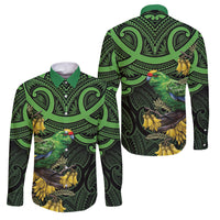 New Zealand Parakeet Bird Family Matching Off Shoulder Short Dress and Hawaiian Shirt Maori Kakariki Kowhai Maori Pattern