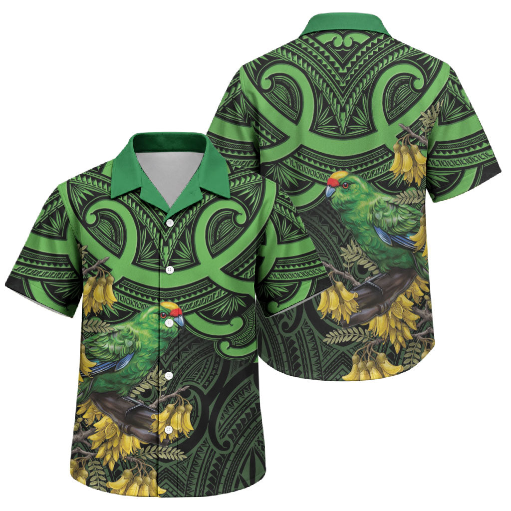 New Zealand Parakeet Bird Family Matching Tank Maxi Dress and Hawaiian Shirt Maori Kakariki Kowhai Maori Pattern