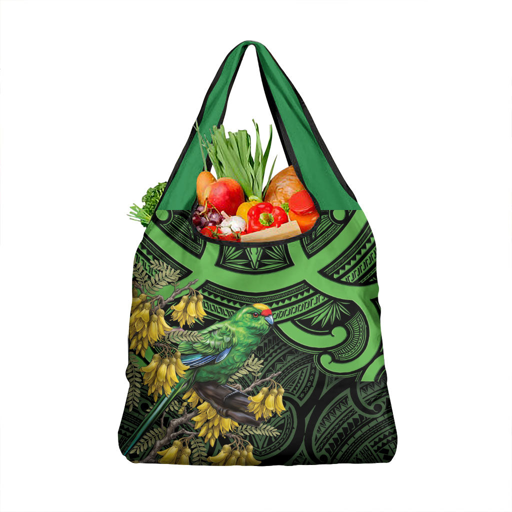 New Zealand Parakeet Bird Grocery Bag Maori Kakariki Kowhai Maori Pattern LT22 1-pack One Size Green - Polynesian Pride