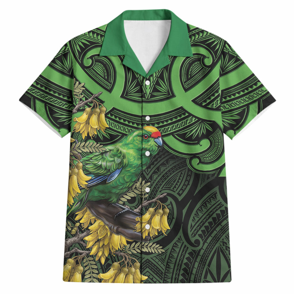 New Zealand Parakeet Bird Hawaiian Shirt Maori Kakariki Kowhai Maori Pattern LT22 Green - Polynesian Pride