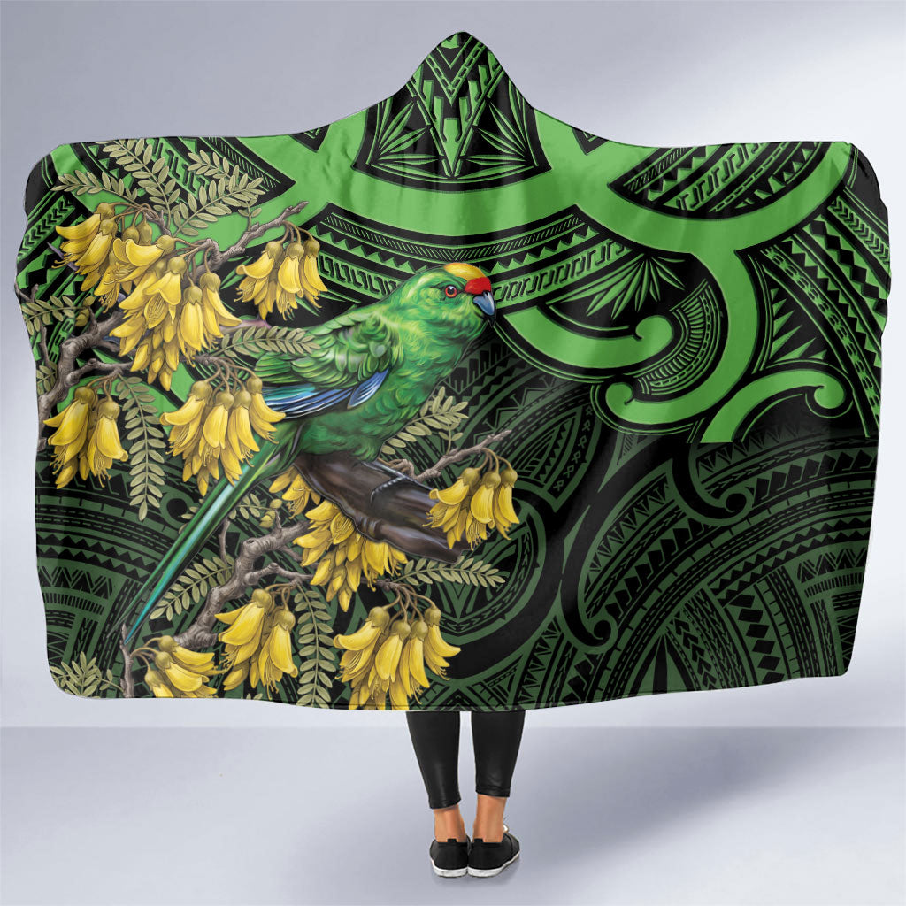 New Zealand Parakeet Bird Hooded Blanket Maori Kakariki Kowhai Maori Pattern LT22 One Size Green - Polynesian Pride