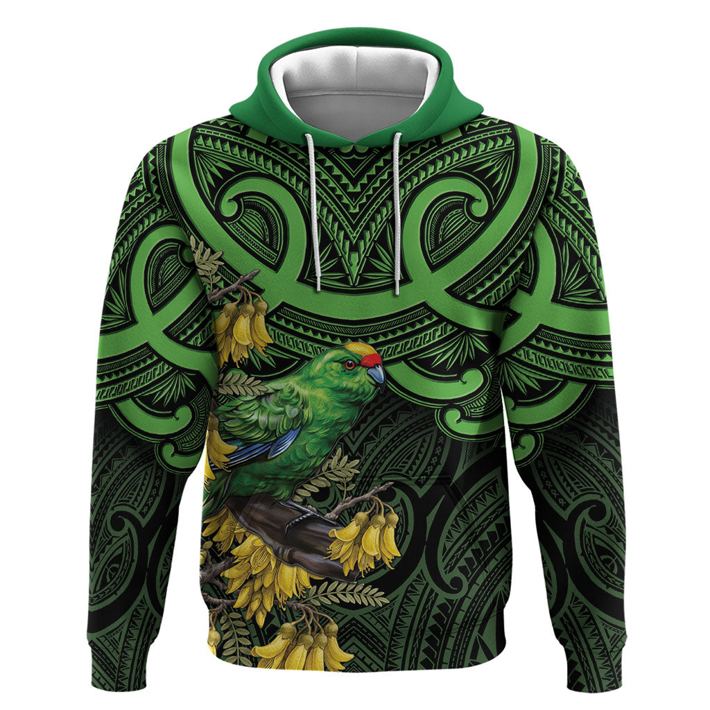 New Zealand Parakeet Bird Hoodie Maori Kakariki Kowhai Maori Pattern LT22 Pullover Hoodie Green - Polynesian Pride