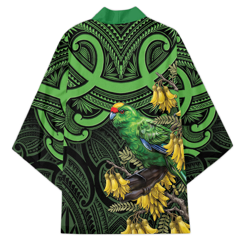 New Zealand Parakeet Bird Kimono Maori Kakariki Kowhai Maori Pattern