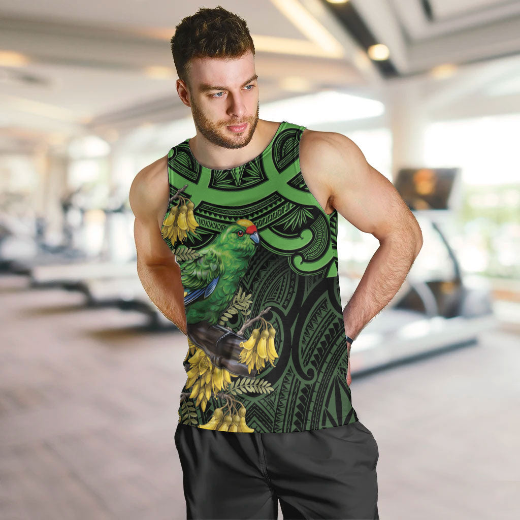New Zealand Parakeet Bird Men Tank Top Maori Kakariki Kowhai Maori Pattern LT22 Green - Polynesian Pride