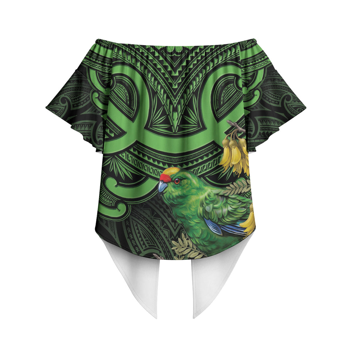 New Zealand Parakeet Bird Off Shoulder Wrap Waist Top Maori Kakariki Kowhai Maori Pattern LT22 - Polynesian Pride