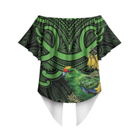 New Zealand Parakeet Bird Off Shoulder Wrap Waist Top Maori Kakariki Kowhai Maori Pattern LT22 - Polynesian Pride