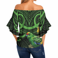 New Zealand Parakeet Bird Off Shoulder Wrap Waist Top Maori Kakariki Kowhai Maori Pattern LT22 - Polynesian Pride