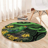New Zealand Parakeet Bird Round Carpet Maori Kakariki Kowhai Maori Pattern
