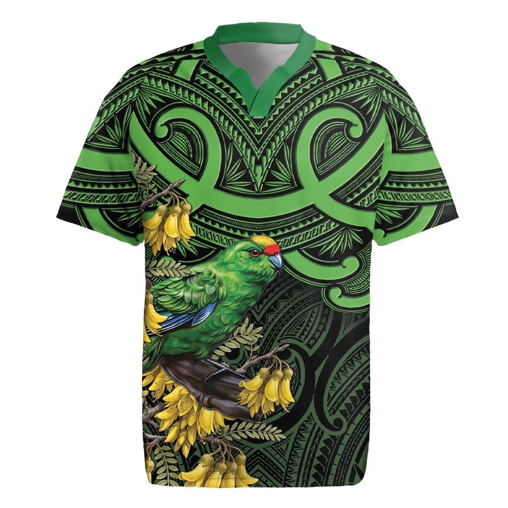 New Zealand Parakeet Bird Rugby Jersey Maori Kakariki Kowhai Maori Pattern LT22 Green - Polynesian Pride