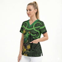 New Zealand Parakeet Bird Scrub Top Maori Kakariki Kowhai Maori Pattern