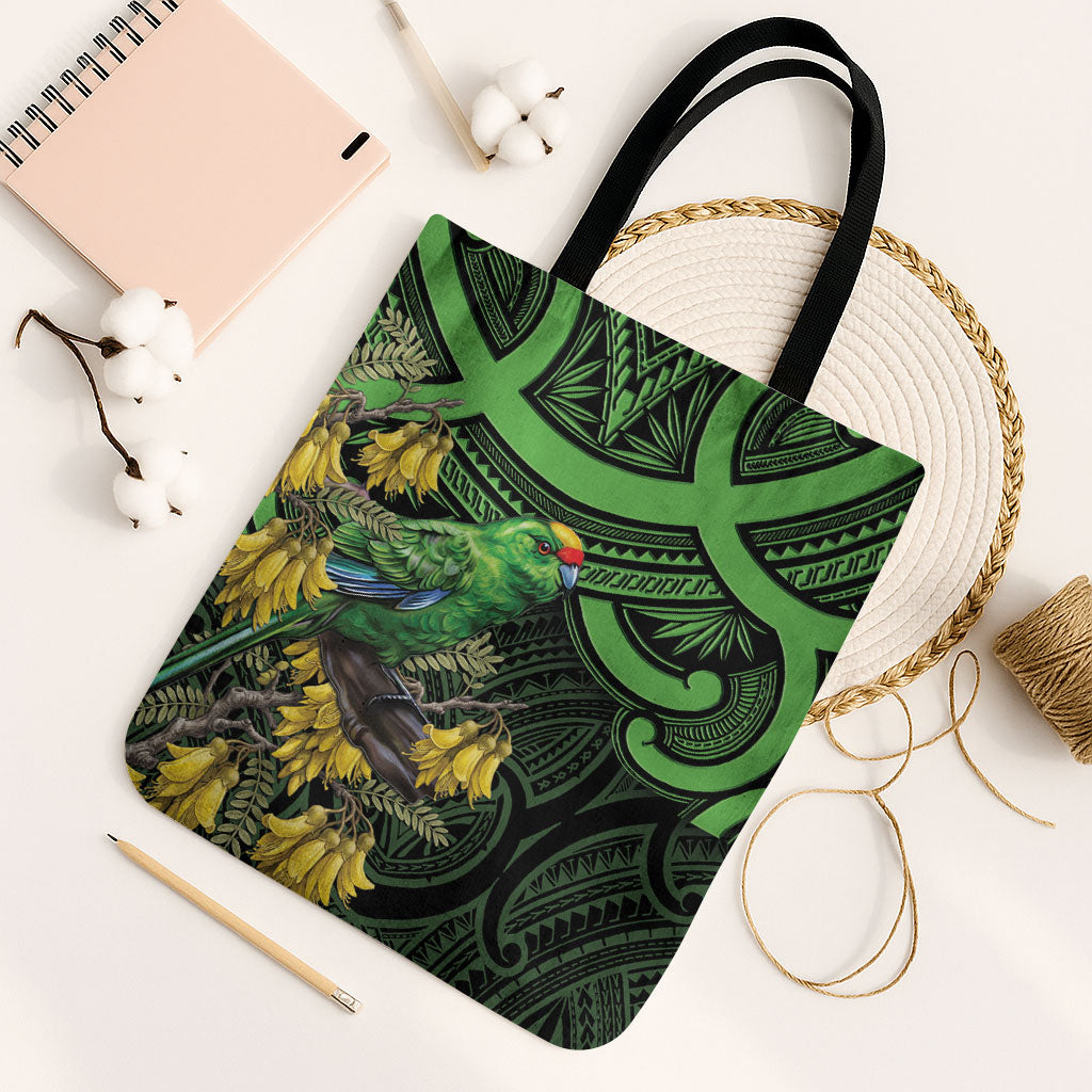 New Zealand Parakeet Bird Tote Bag Maori Kakariki Kowhai Maori Pattern LT22 Black Strap One Size Green - Polynesian Pride