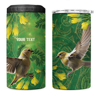 Bellbird New Zealand Personalised 4 in 1 Can Cooler Tumbler Kowhai Flower Maori Pattern LT22 One Size: 16 oz Green - Polynesian Pride