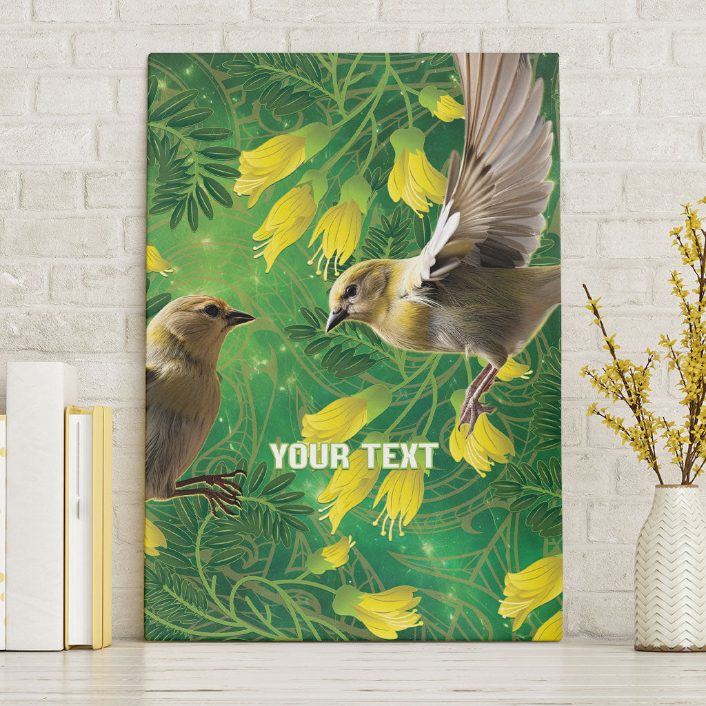 Bellbird New Zealand Personalised Canvas Wall Art Kowhai Flower Maori Pattern LT22 Without Frame Green - Polynesian Pride