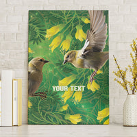 Bellbird New Zealand Personalised Canvas Wall Art Kowhai Flower Maori Pattern LT22 Without Frame Green - Polynesian Pride