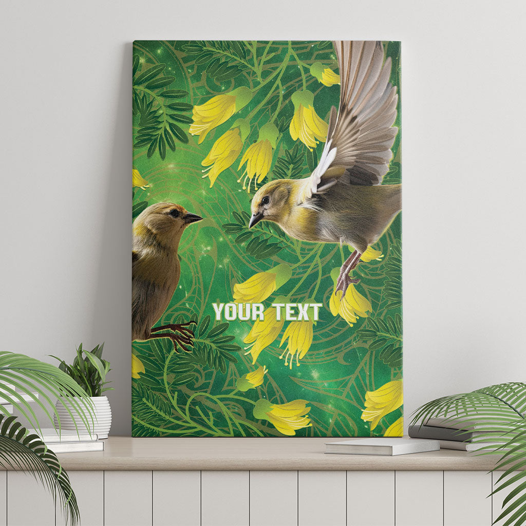 Bellbird New Zealand Personalised Canvas Wall Art Kowhai Flower Maori Pattern LT22 - Polynesian Pride