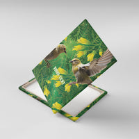 Bellbird New Zealand Personalised Canvas Wall Art Kowhai Flower Maori Pattern LT22 With Frame Green - Polynesian Pride