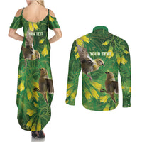 Bellbird New Zealand Personalised Couples Matching Summer Maxi Dress and Long Sleeve Button Shirt Kowhai Flower Maori Pattern LT22 - Polynesian Pride