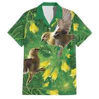 Bellbird New Zealand Personalised Family Matching Long Sleeve Bodycon Dress and Hawaiian Shirt Kowhai Flower Maori Pattern LT22 Dad's Shirt - Short Sleeve Green - Polynesian Pride