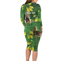 Bellbird New Zealand Personalised Family Matching Long Sleeve Bodycon Dress and Hawaiian Shirt Kowhai Flower Maori Pattern LT22 - Polynesian Pride