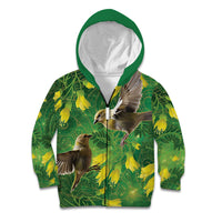 Bellbird New Zealand Personalised Kid Hoodie Kowhai Flower Maori Pattern