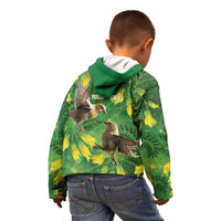 Bellbird New Zealand Personalised Kid Hoodie Kowhai Flower Maori Pattern