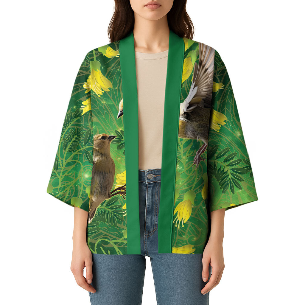 Bellbird New Zealand Personalised Kimono Kowhai Flower Maori Pattern