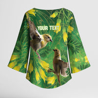 Bellbird New Zealand Personalised Kimono Sleeve Blouse Kowhai Flower Maori Pattern