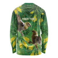 Bellbird New Zealand Personalised Long Sleeve Shirt Kowhai Flower Maori Pattern