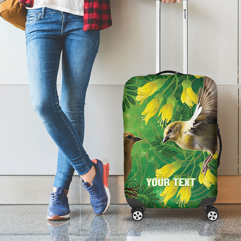 Bellbird New Zealand Personalised Luggage Cover Kowhai Flower Maori Pattern