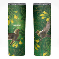 Bellbird New Zealand Personalised Skinny Tumbler Kowhai Flower Maori Pattern LT22 Green - Polynesian Pride