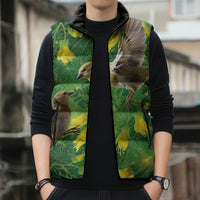 Bellbird New Zealand Personalised Sleeveless Puffer Jacket Kowhai Flower Maori Pattern