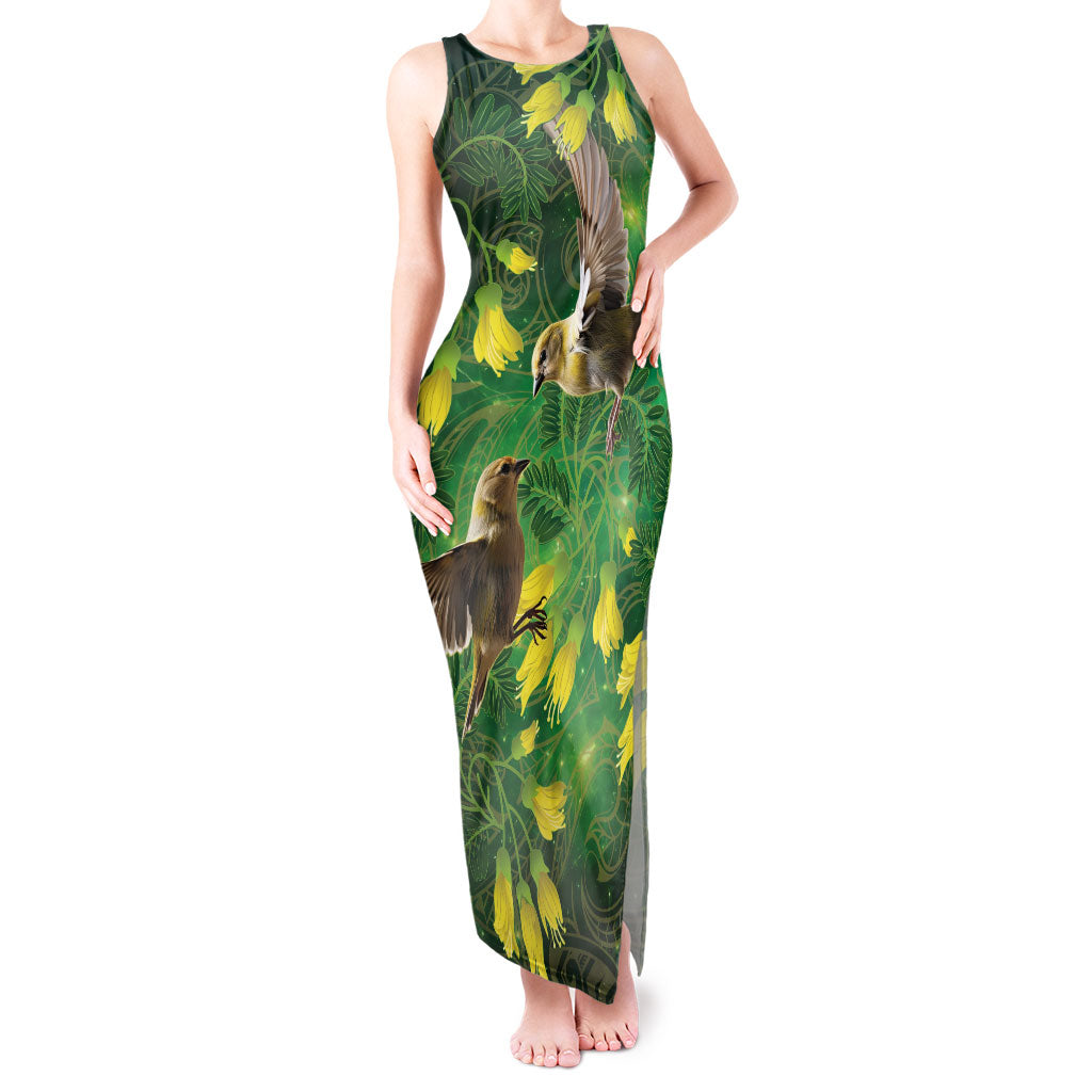 Bellbird New Zealand Personalised Tank Maxi Dress Kowhai Flower Maori Pattern