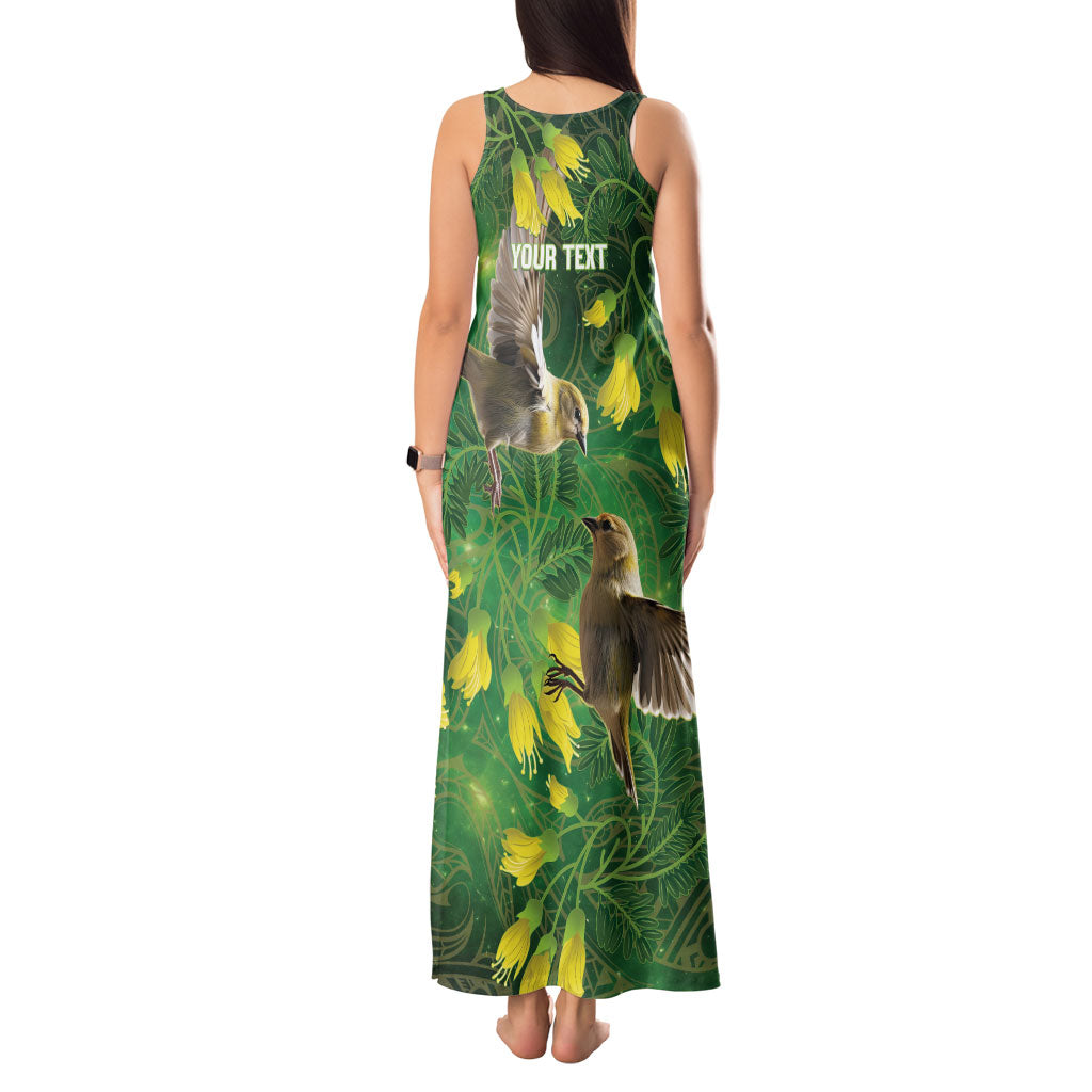 Bellbird New Zealand Personalised Tank Maxi Dress Kowhai Flower Maori Pattern