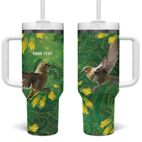 Bellbird New Zealand Personalised Tumbler With Handle Kowhai Flower Maori Pattern