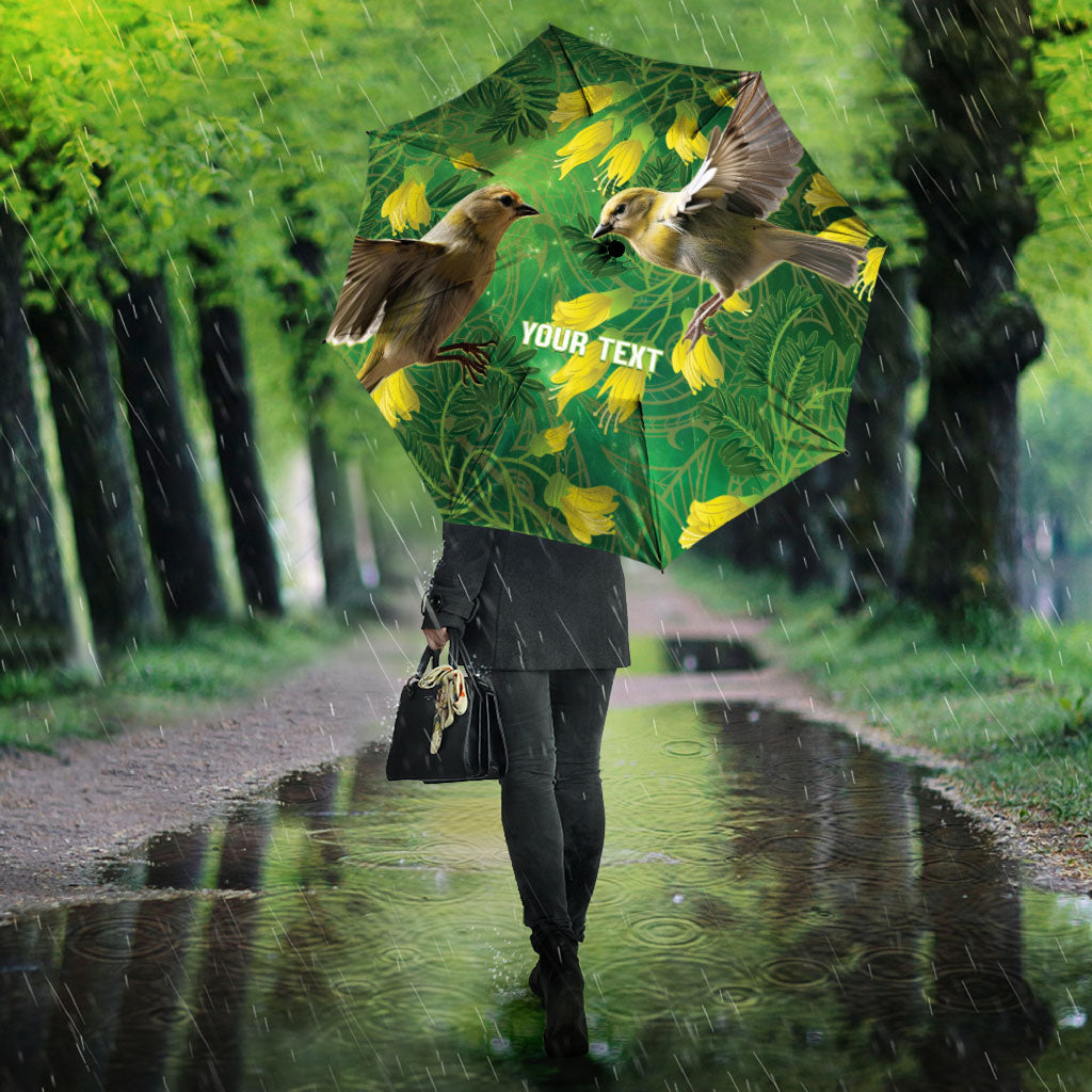 Bellbird New Zealand Personalised Umbrella Kowhai Flower Maori Pattern
