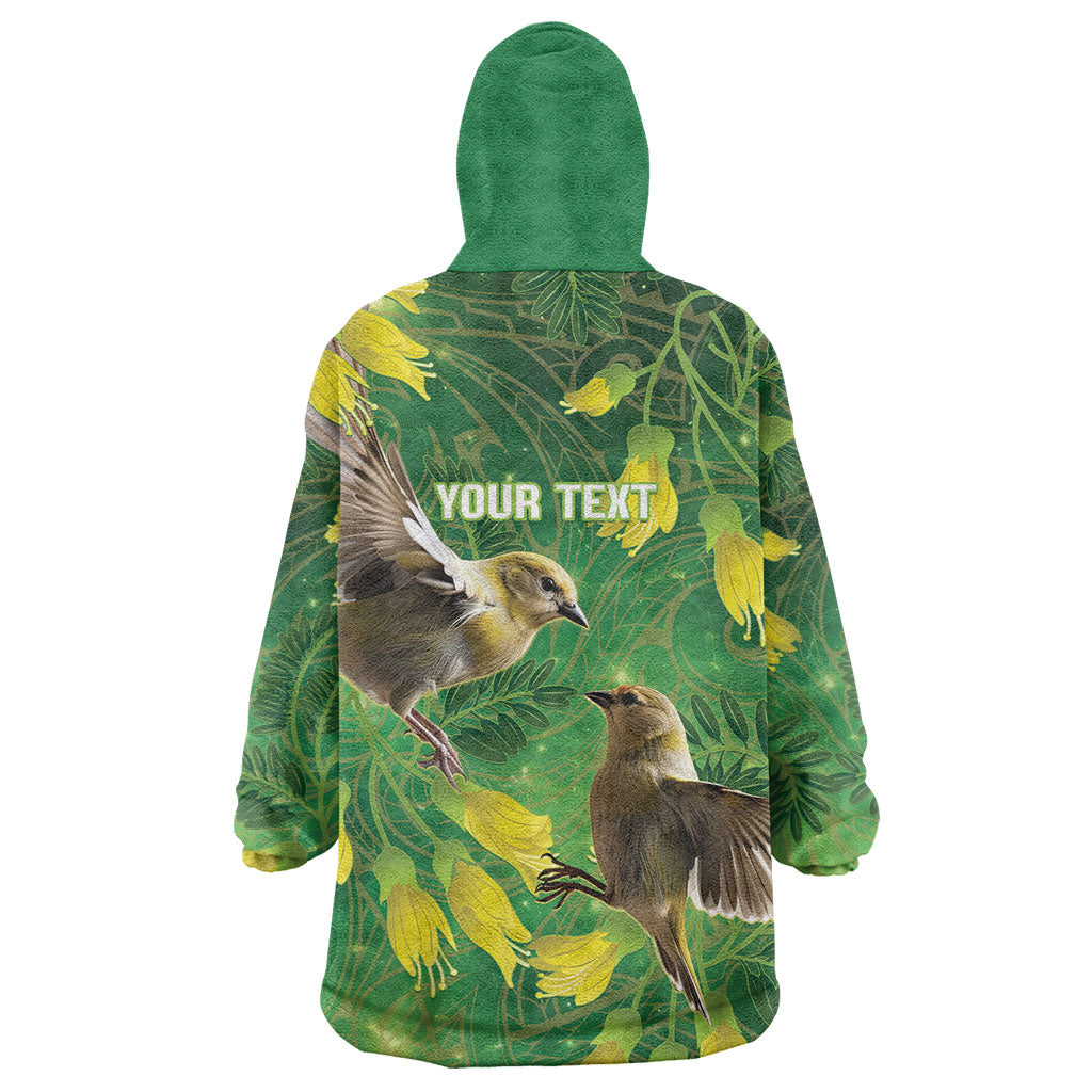 Bellbird New Zealand Personalised Wearable Blanket Hoodie Kowhai Flower Maori Pattern LT22 - Polynesian Pride
