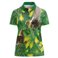 Bellbird New Zealand Personalised Women Polo Shirt Kowhai Flower Maori Pattern LT22 Female Green - Polynesian Pride
