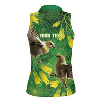 Bellbird New Zealand Personalised Women Sleeveless Polo Shirt Kowhai Flower Maori Pattern LT22 - Polynesian Pride