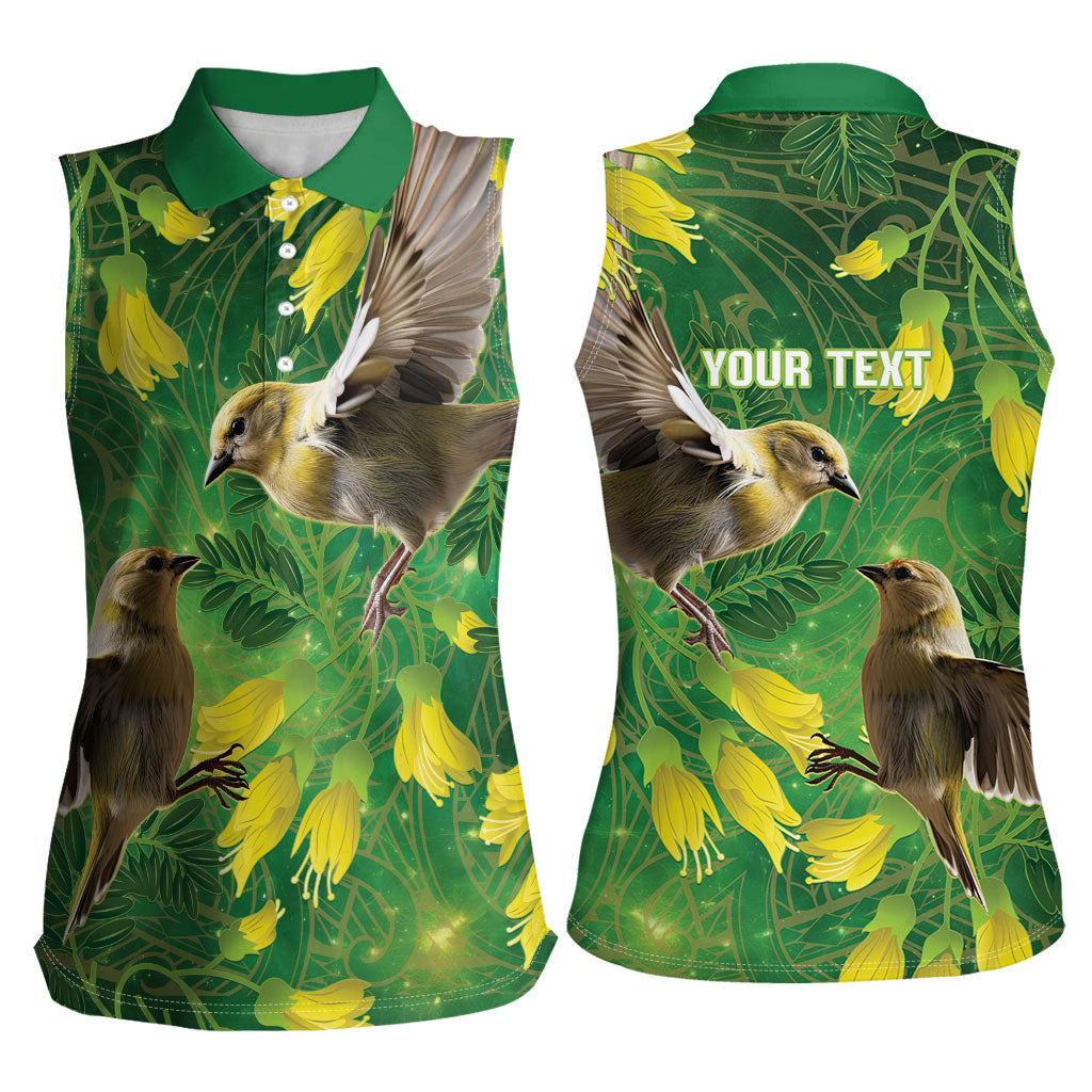 Bellbird New Zealand Personalised Women Sleeveless Polo Shirt Kowhai Flower Maori Pattern LT22 - Polynesian Pride