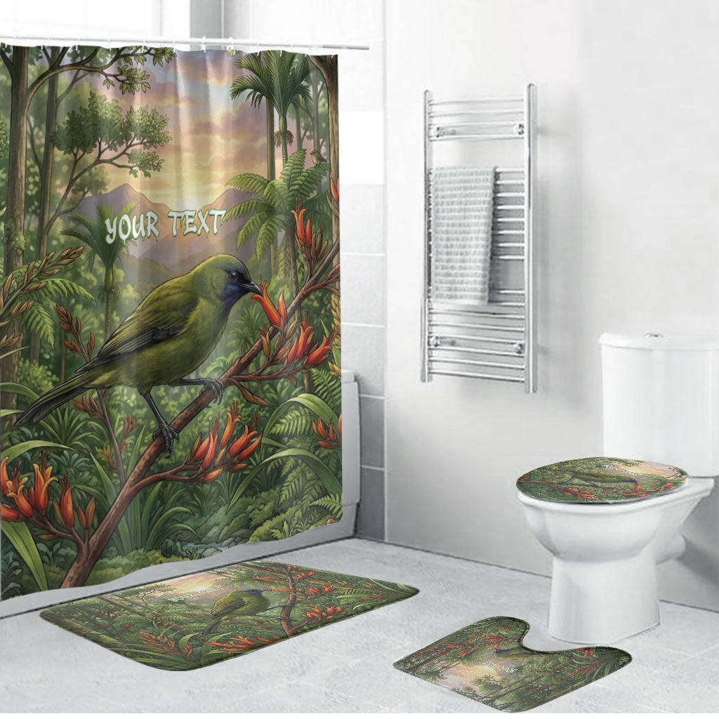 Bellbird New Zealand Personalised Bathroom Set Korimako Harakeke Flower Native Forest