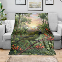 Bellbird New Zealand Personalised Blanket Korimako Harakeke Flower Native Forest